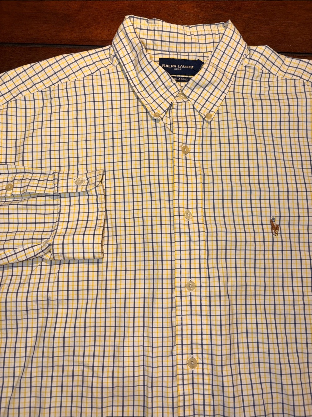 Ralph Lauren Mens Golf Classic Fit Button Down Shirt XXL Yellow/Blue/White